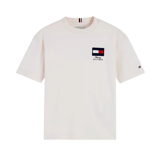 Tommy Hilfiger T-shirt Avorio Con Bandiera Ricamata KB0KB10652-Z00J Per Bambino