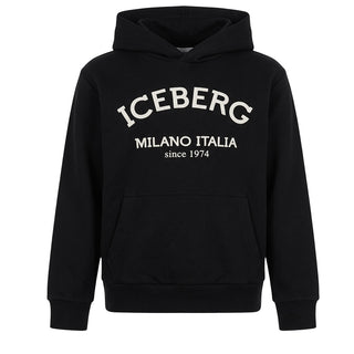 Iceberg Felpa Nera Con Cappuccio E Logo MFICE7335J-V3 Per Bambini