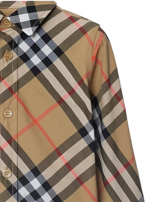 Burberry Camicia beige in popeline a maniche lunghe Check 8089804
