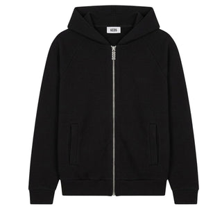 GCDS Felpa Nera Con Zip E Cappuccio In Maglia C2MWQF009K172/999I Unisex