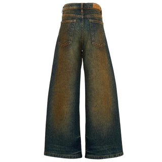 Palm Angels Jeans A Gamba Larga In Denim Sabbiato F6PAJBDP068/126 Per Bambina