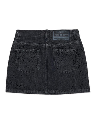 Diesel Gonna in denim nero con strass J00958-KXBPW