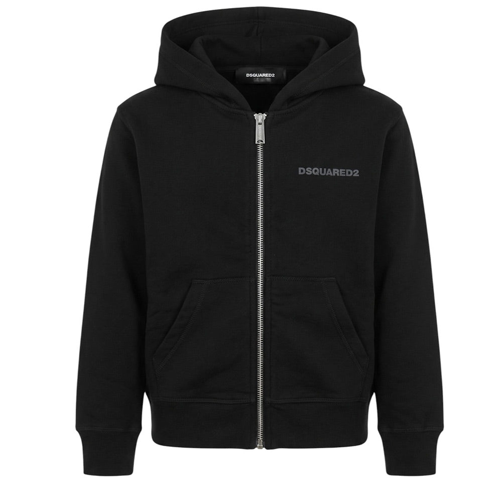 Dsquared2 Felpa Nera Con Zip E Cappuccio Per Bamabini DQ02W1-D00G4