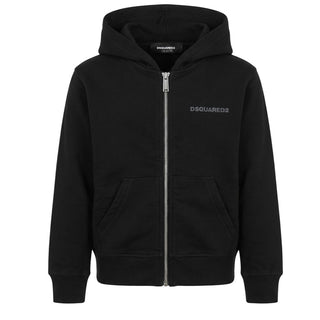 Dsquared2 Felpa Nera Con Zip E Cappuccio Per Bamabini DQ02W1-D00G4