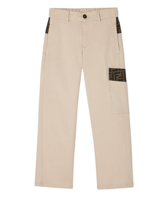 Fendi Pantaloni beige in gabardina con dettagli FF JMF545-AS5Y