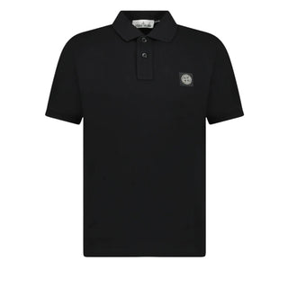 Stone Island Polo nera in piquet di cotone con patch logo K2S152200005/V0029