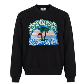 Casa Blanca Felpa Girocollo Nera Con Patch Palm Tree M-PF26-JTP-293-01 Per Uomo