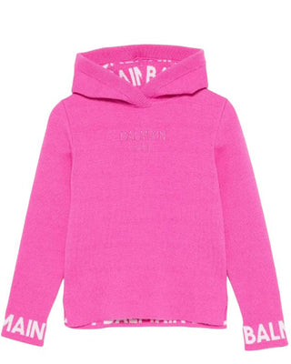 Balmain Maglia fucsia con cappuccio in lana BV9B10-Z2362