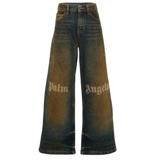 Palm Angels Jeans A Gamba Larga In Denim Sabbiato F6PAJBDP068/126 Per Bambina