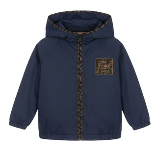 Fendi Giubbino Antivento Blu In Nylon Con Logo JUA274-AS56