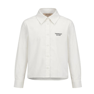 TWINSET Camicia Avorio In Popeline Con Logo 262GJ2170 Per Bambina