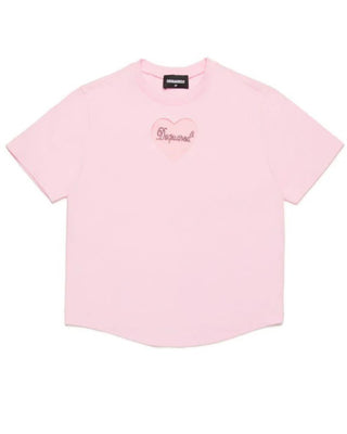 Dsquared2 T-shirt rosa con logo in strass DQ2576-D0AAP