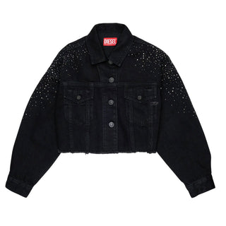 Diesel Giubbino Jeans Cropped Nero Con Strass J02923-KXBUB-K02 Per Bambina