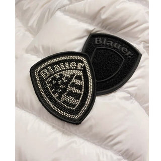 Blauer Giubbino trapuntato a rombi con cappuccio e pelliccia 25WBLGC03384