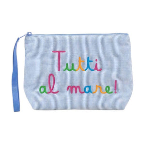 Mc2 Saint Barth Pochette Aline In Cotone A Righe Azzurre Con Ricamo ALI0046/03423L