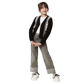 TWINSET Jeans Gamba Dritta In Denim Grigio Con Risvolto 262GB2040 Per Bambina
