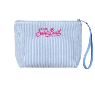 Mc2 Saint Barth Pochette Aline In Cotone A Righe Azzurre Con Ricamo ALI0046/03423L