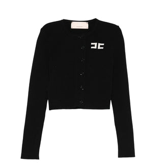 Elisabetta Franchi Cardigan nero cropped con logo EFMA177.C