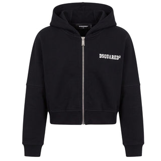 Dsquared2 Felpa Cropped Nera Con Cappuccio Per Bambina DQ0463-D008F