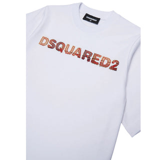 Dsquared2 T-shirt Bianca A Maniche Corte DQ3560-D0AJ1-DQ100 Per Bambini