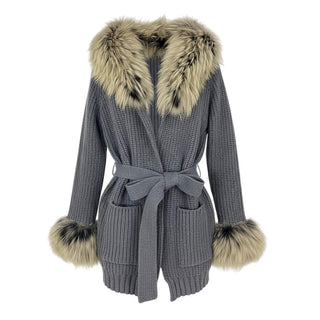 Regina Cardigan In Lana 21061 Con Finiture in Vera Pelliccia