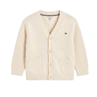 Tommy Hilfiger Cardigan Avorio In Cotone KN0KN02305-Z00 Per Neonato