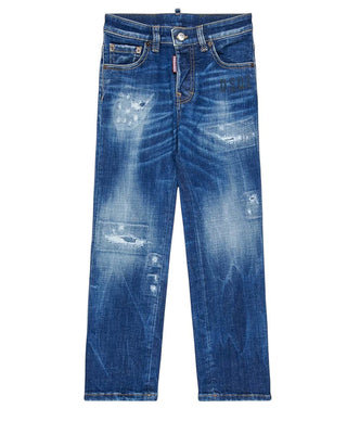Dsquared2 Jeans Straight Leg in denim blu con strappi DQ2252 D0AEM
