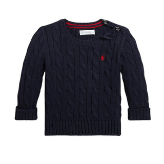 Polo Ralph Lauren Maglia Blu A Trecce Con Pony Per Neonato 320702674058