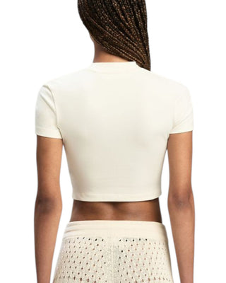 Palm Angels T-shirt avorio cropped in jersey con logo PWAA077C99JER0010310